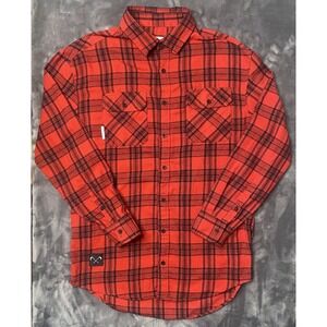 Saint Morta Flannel Shirt Men's Medium Red Tartan Plaid Long Sleeve Streetwear